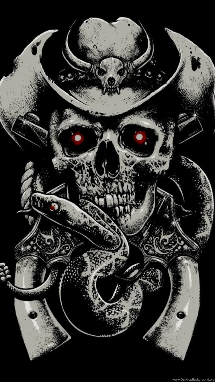 Download Wallpapers 750x1334 Skull, Fear, Hat, Guns, Snake ...