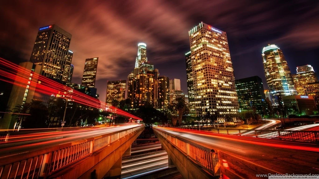 Downtown Los Angeles At Night HD Desktop Wallpapers : High ...