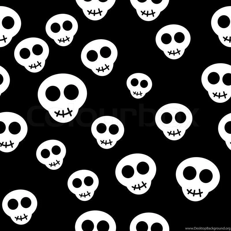 Seamless Pattern With White Skulls On Black Backgrounds Vector ...