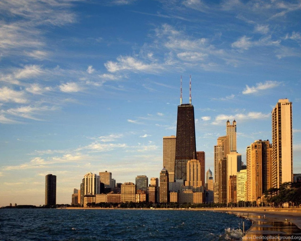 Chicago City Buildings Water Sky And Clouds Hd Wallpapers (