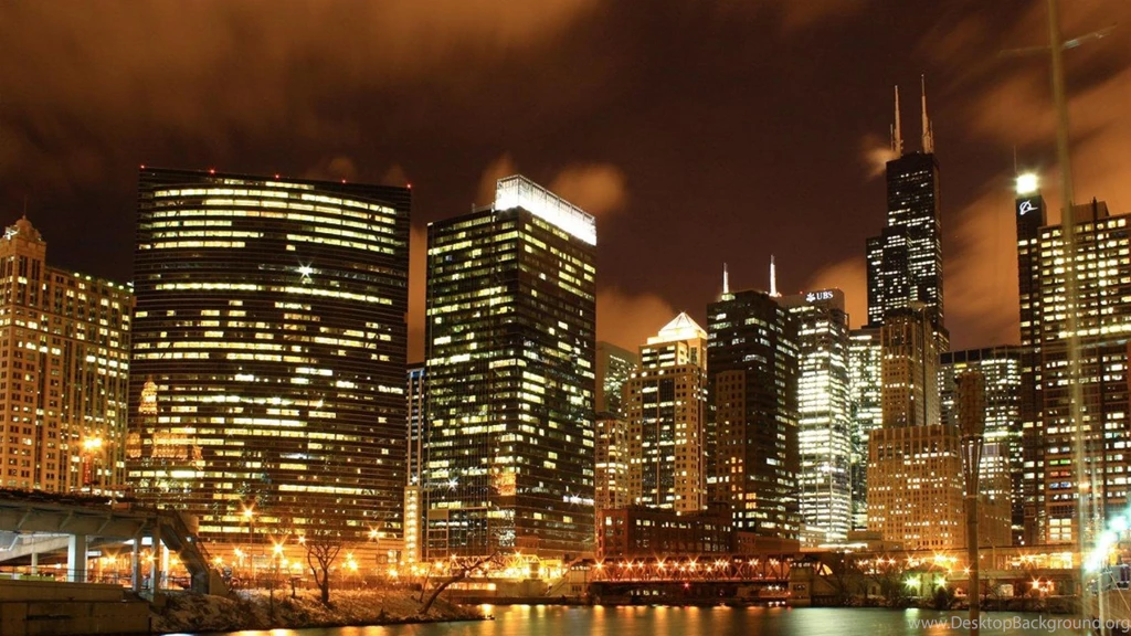Landscapes Chicago Night Winter Cityscapes Lake Water Orange Color ...