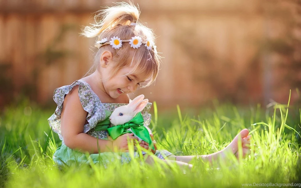 Child Girl Playing With White Rabbit Wallpapers PowerballForLife