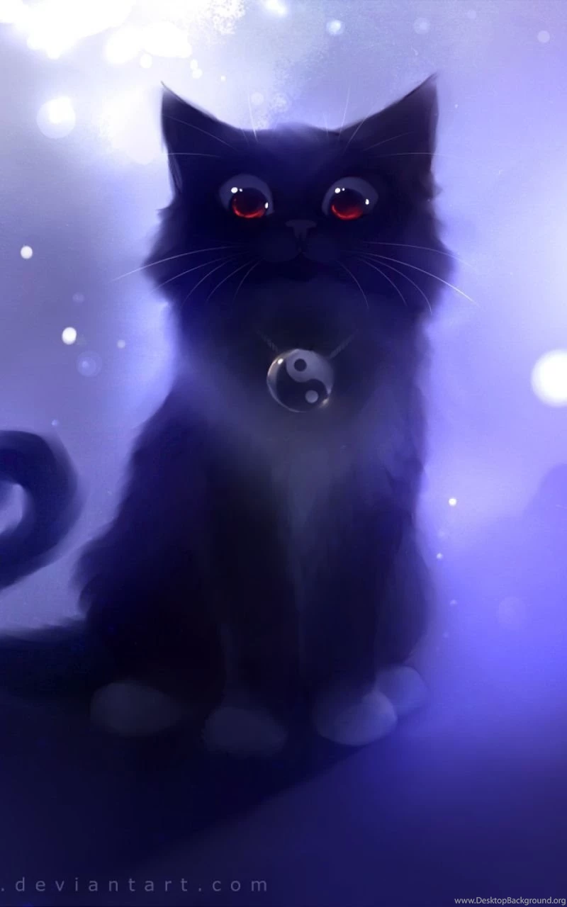 Download Wallpapers 800x1280 Cat, Black, Drawing, Night, Apofiss ...