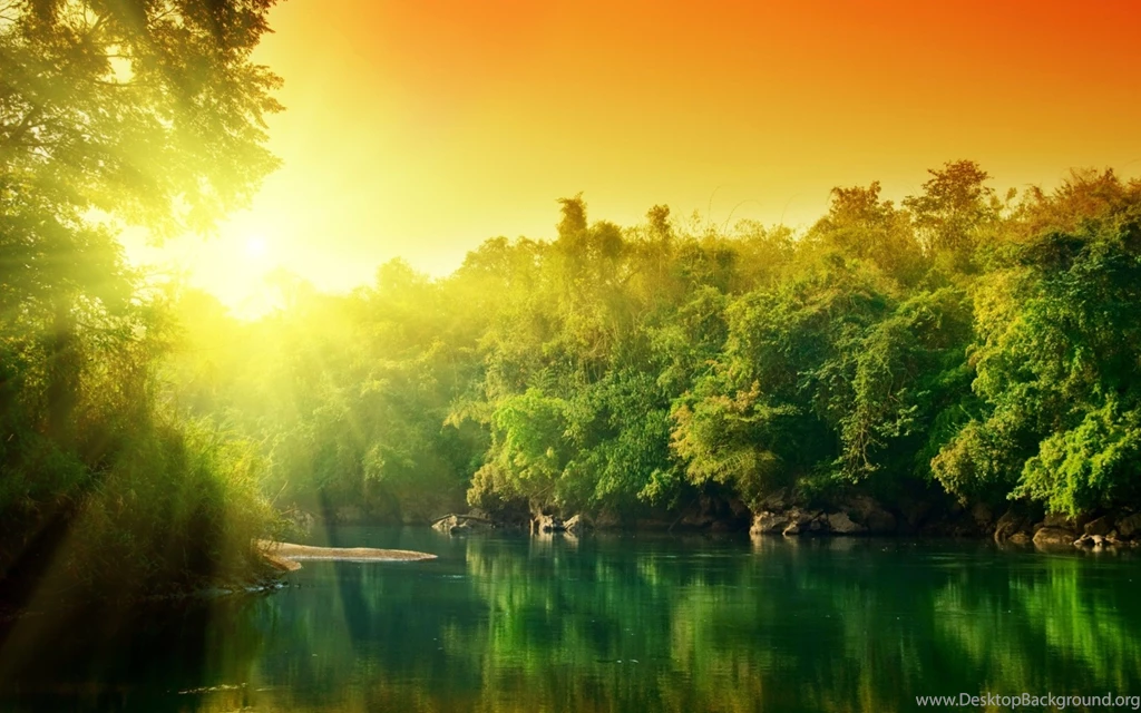 Sunrise over the green nature and lake HD nature wallpaper_5120x3200.jpg