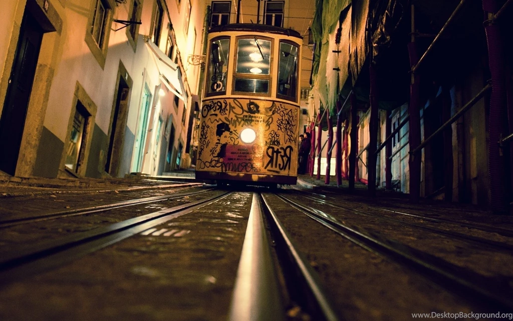 Download Wallpapers 2560x1600 Tram, Rails, Evening, Graffiti ...