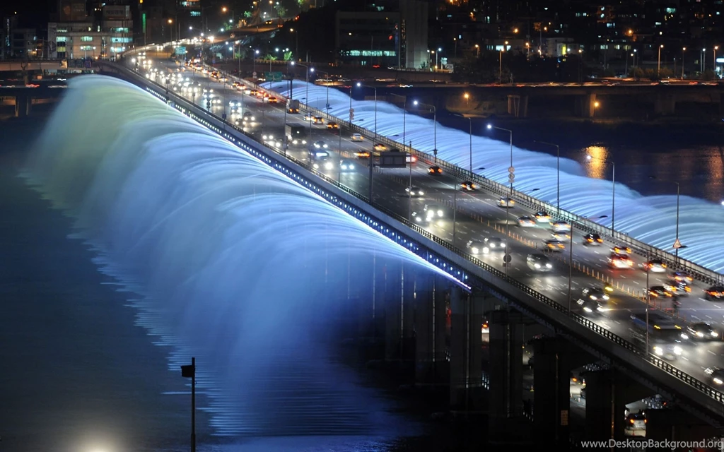 Fountain Seoul Fountain Lights Night South Korea The Bridge ...