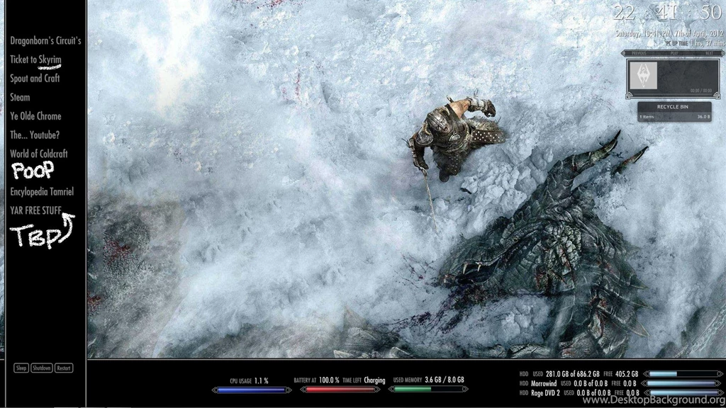 Skyrim Desktop Background, Rainmeter