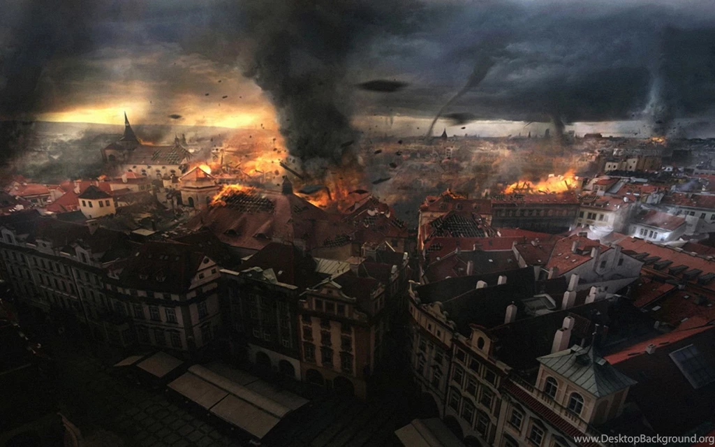 Wallpapers City, Fire, Clouds, Tornado, Destruction Desktop ...
