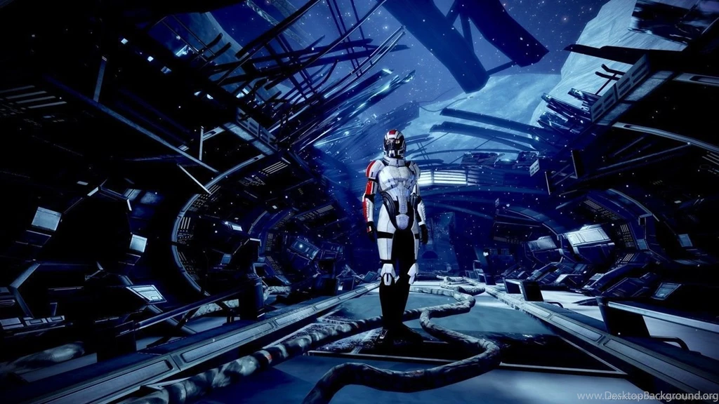 Download 1366x768 Mass Effect Shepard In Outer Space Wallpapers