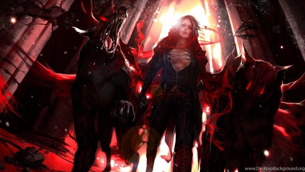 1366x768 Anime Girl With Hellhounds Wallpapers