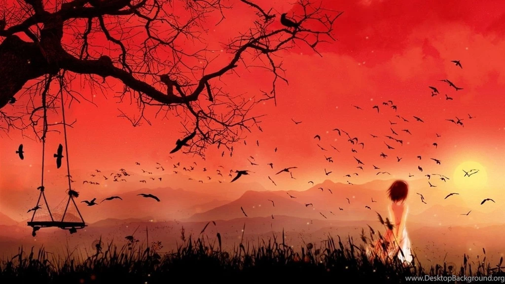 1366x768 Anime Girl Sunset Wallpapers