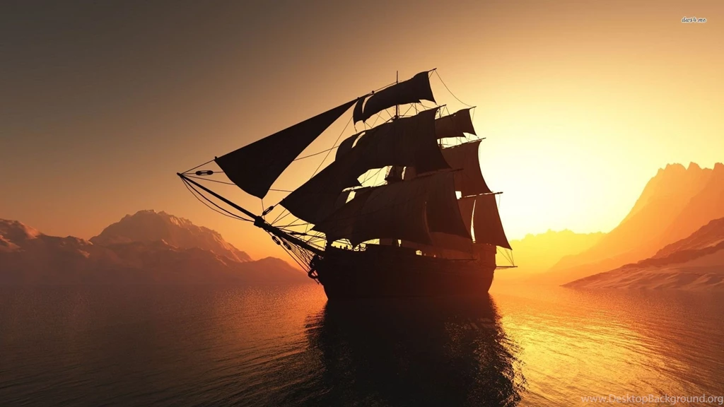 Ship Silhouette At Sunset Wallpapers Fantasy Wallpapers