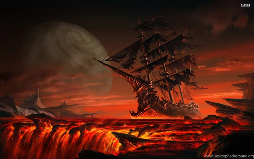 Ghost Ship Floating On Lava Wallpapers   Fantasy Wallpapers