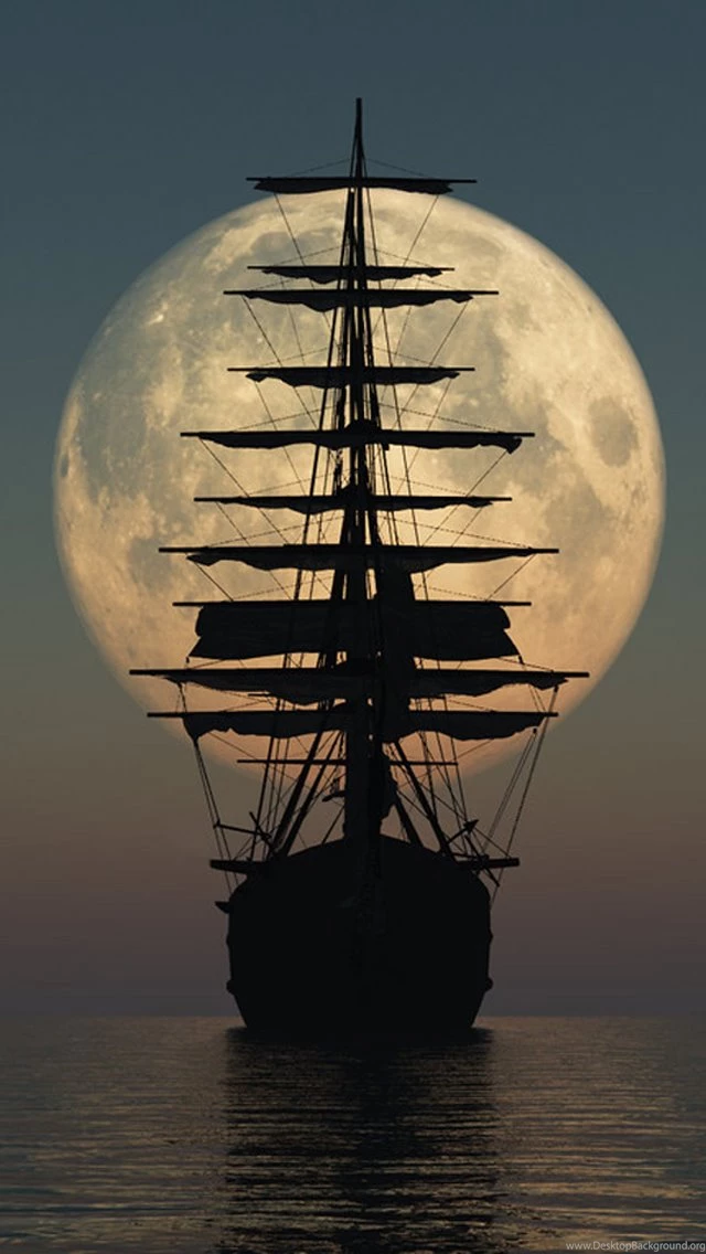 Pirate Ship Moon iPhone 5 Wallpapers (640x1136)