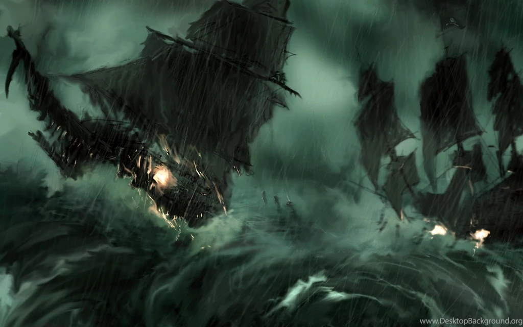 Paintings Rain Pirate Ship Storm Pirates Of The Caribbean Artwork ...