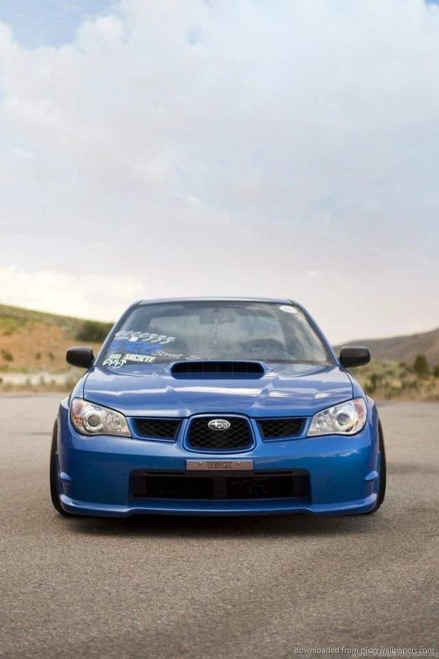 Download Blue Subaru Impreza WRX Front Wallpapers For iPhone 4