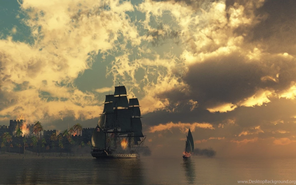 Fire Ships Pirates Sail Ship Sails Wallpapers
