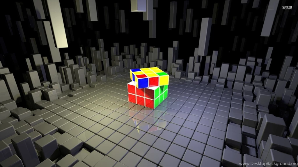 Rubik's Cube On Top Of Gray Cubes Wallpapers 3D Wallpapers