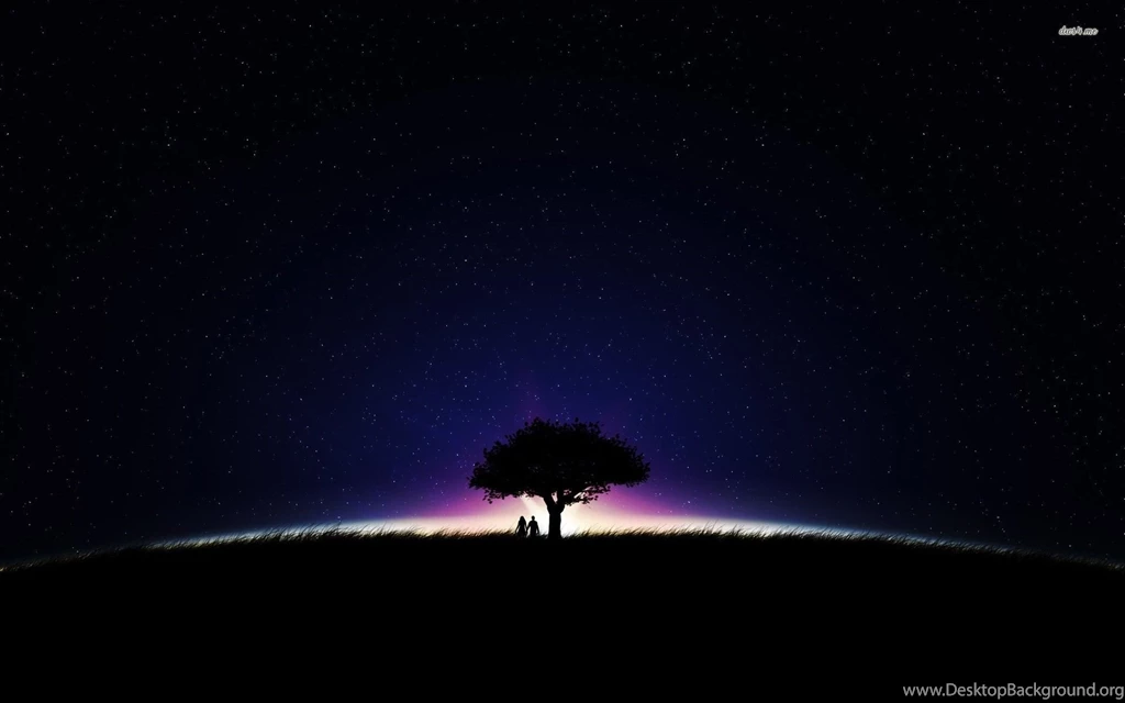 Couple Silhouette Under Night Sky, Tree, Star, Digital art ...