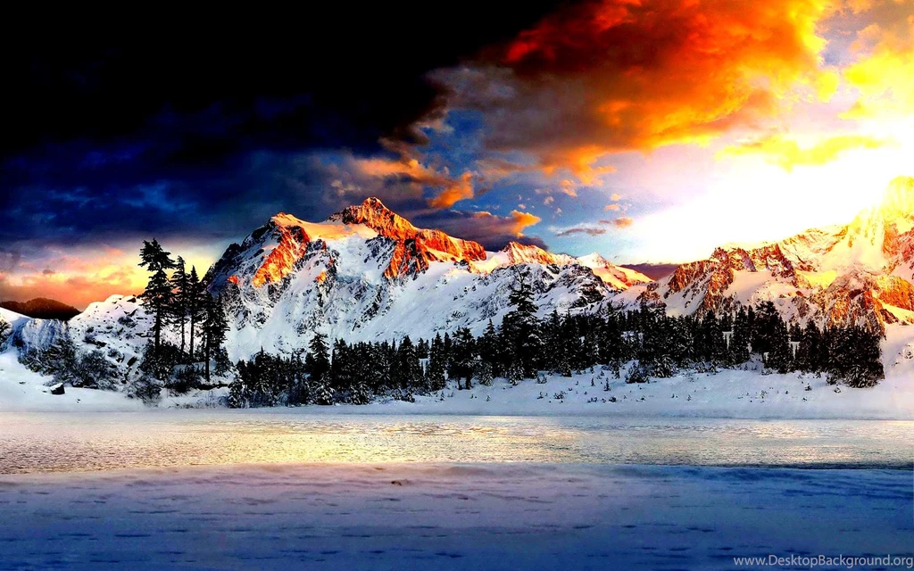 Mountains Sky Lake Landscapes