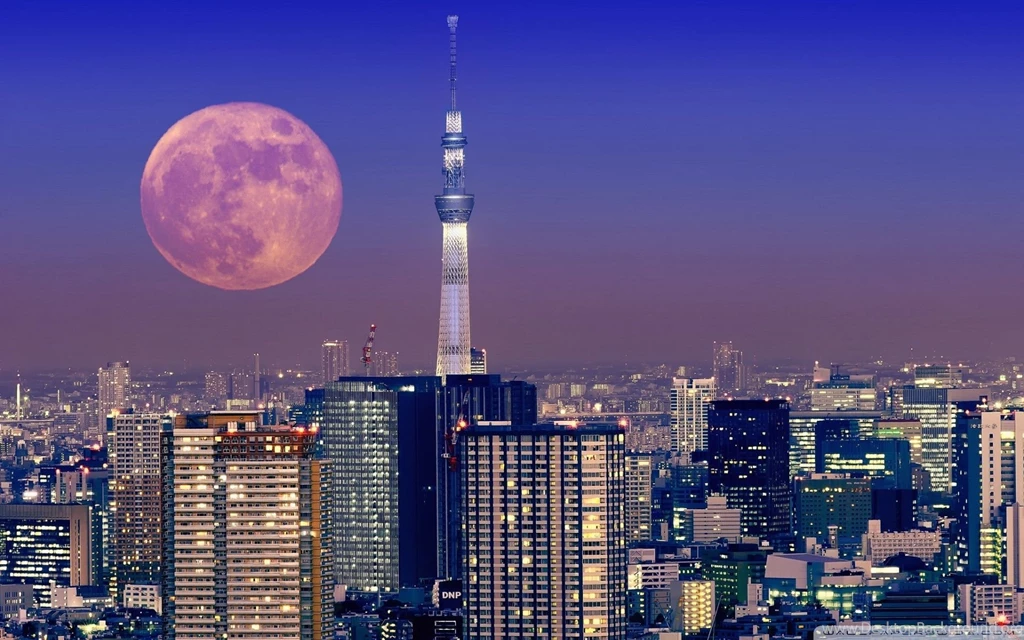 Moon Over Tokyo, Japan Wallpapers Full HD [1920x1200]   Free ...
