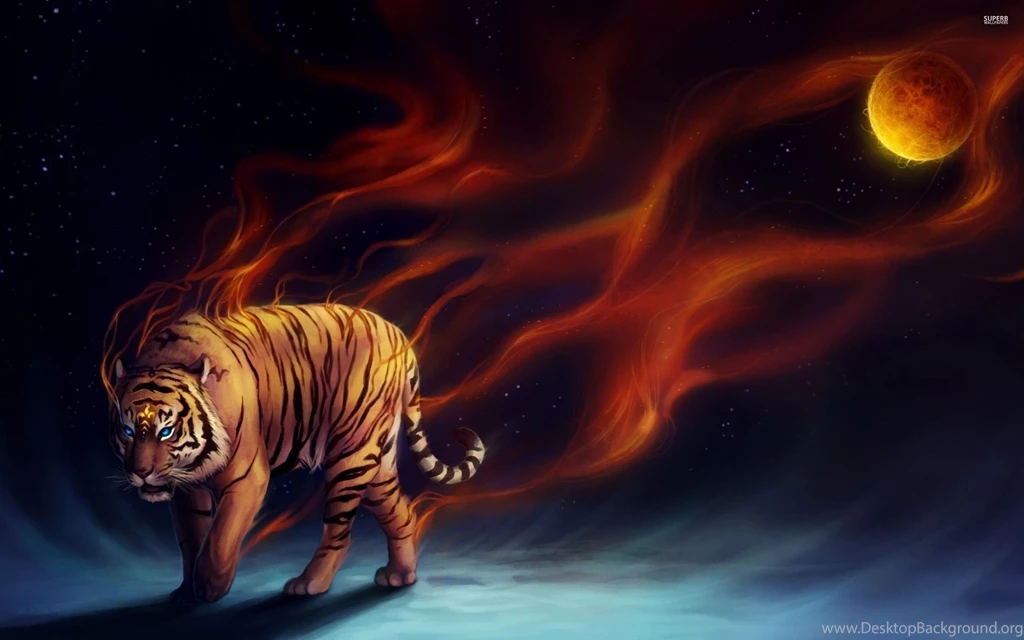 Flaming Tiger Walking Into The Darkness Wallpapers Fantasy ...