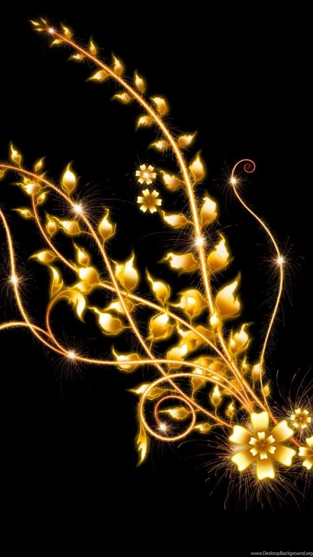 HDscreen: Black Flowers Gold Desktop Bakcgrounds