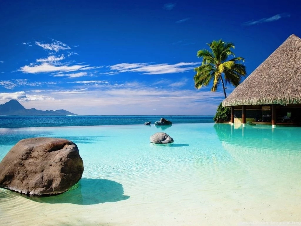 Bungalow In Blue Ocean Water HD Desktop Wallpapers : High ...