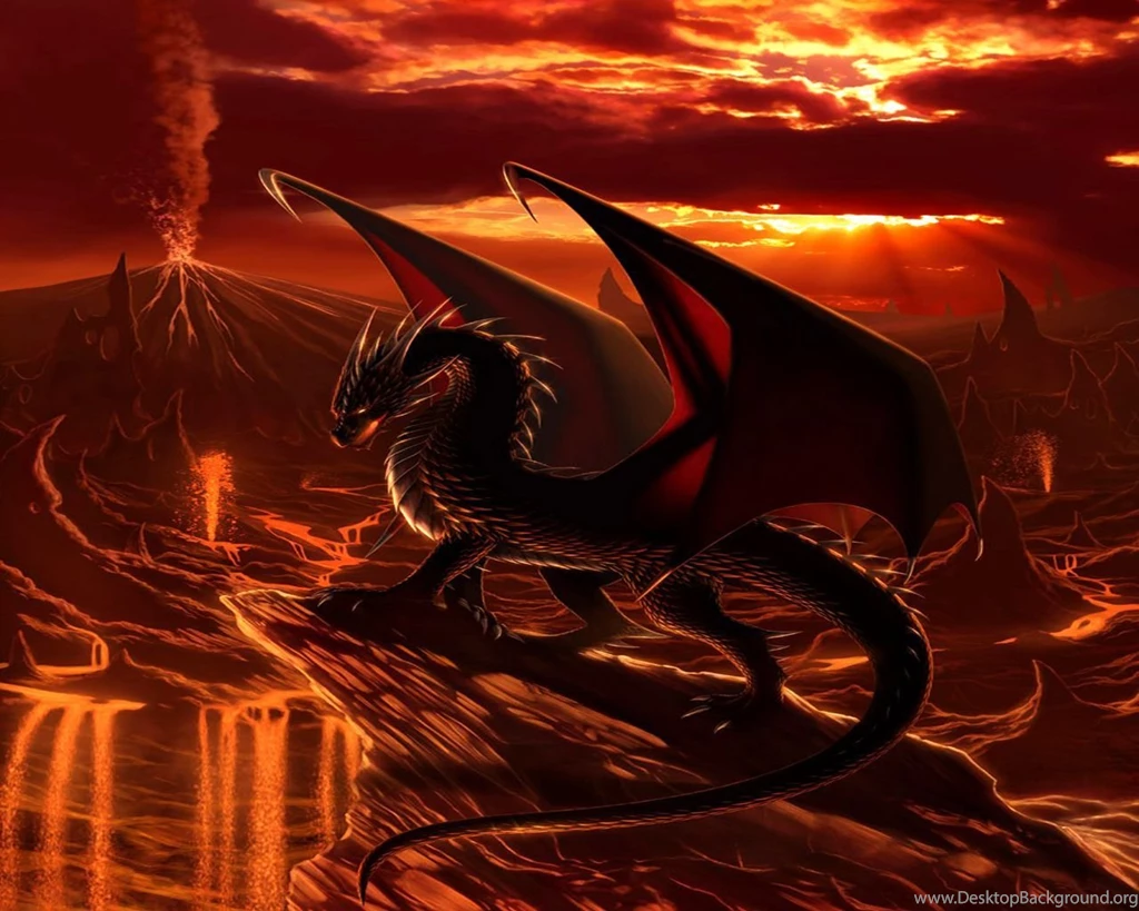 Red Dragon In Volcano Wallpapers HD