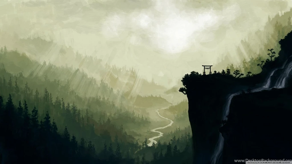 Japanese Waterfall Painting HD Desktop Wallpapers : Widescreen ...