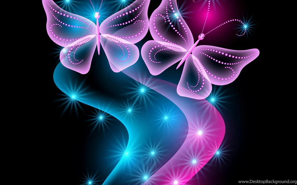 3d Neon Abstract Neon Blue Glow Sparkle Pink Butterflies Butterfly ...