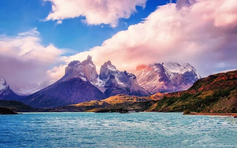 South America, Chile, Patagonia, Lake, Mountains, Clouds, Sky ...