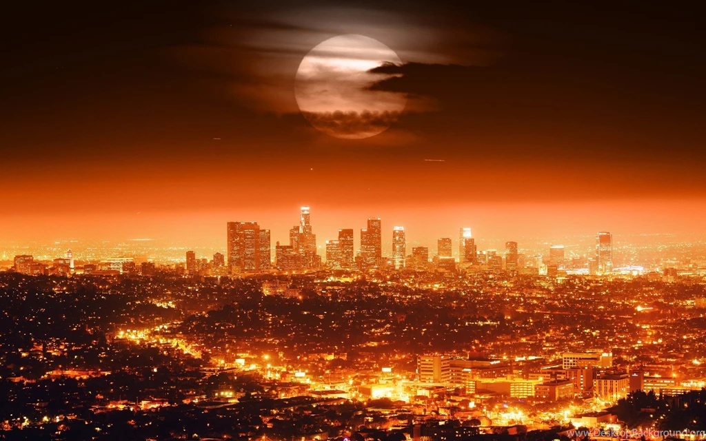 Usa City Lights Night Los Angeles Skyline Full Moon Moon Wallpapers ...
