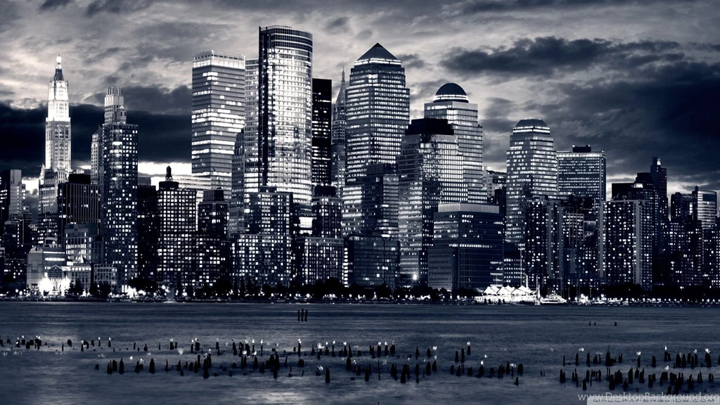 Manhattan Skyline Black And White   Wallpaper.