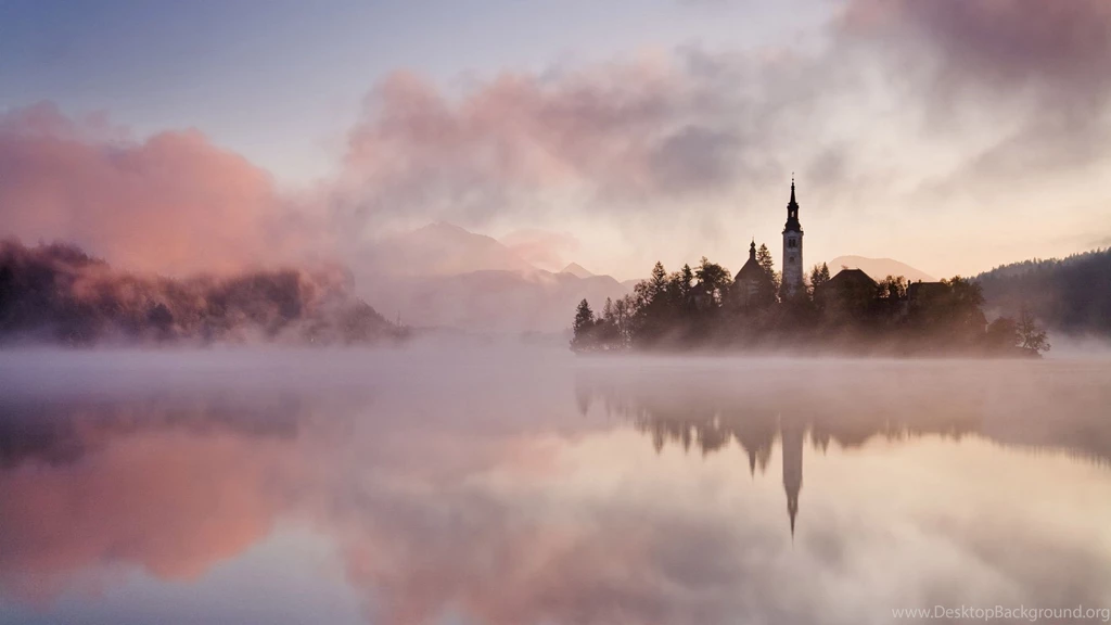 Download Wallpapers 2560x1440 Fog, Water, Castle, Morning Mac iMac ...