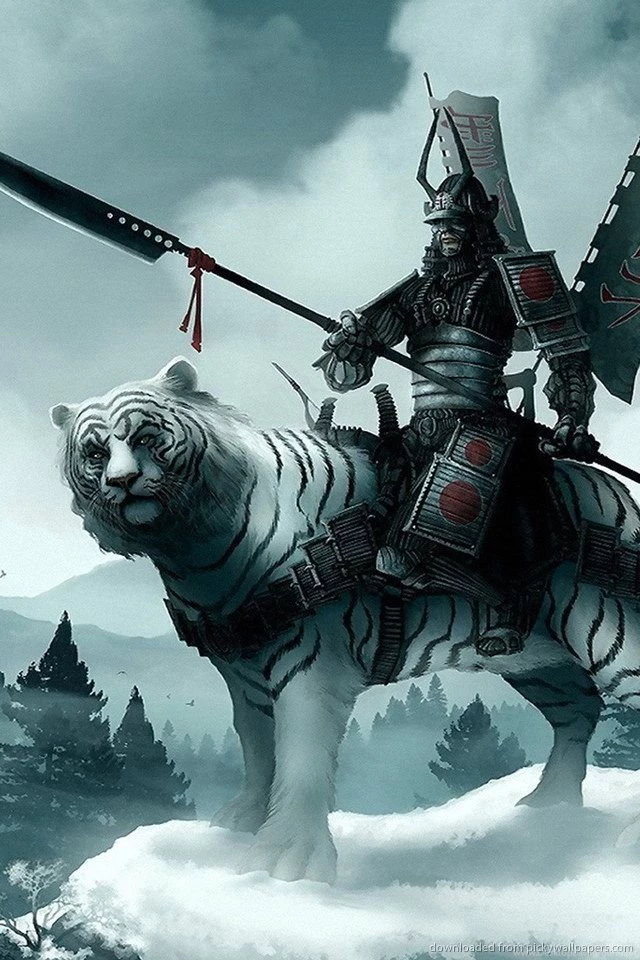 Download Samurai On A White Tiger Wallpapers For iPhone 4