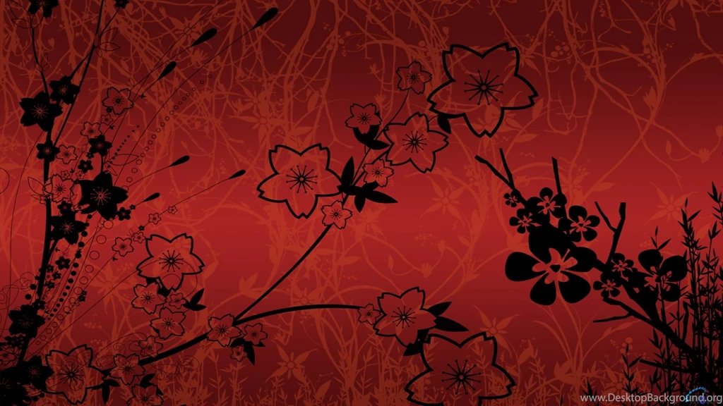 Download Wallpapers Black Flowers On A Red Backgrounds (fractal ...
