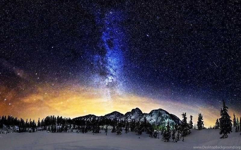 Milky Way Above The Snowy Mountains Free Desktop Backgrounds And ...