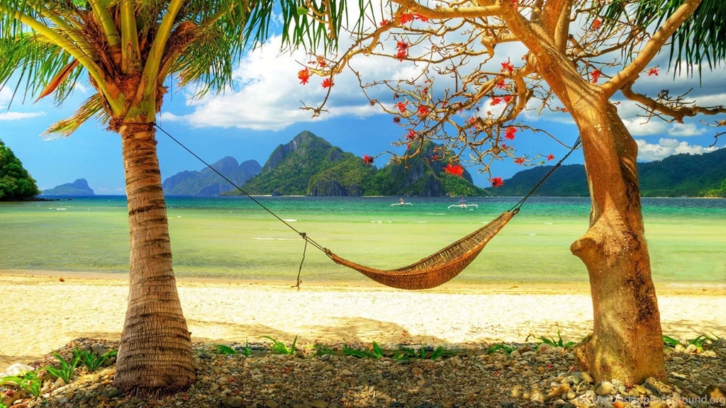 Hammock Mountains Tropics Beach Sea Clouds Islands Boats Trees ...
