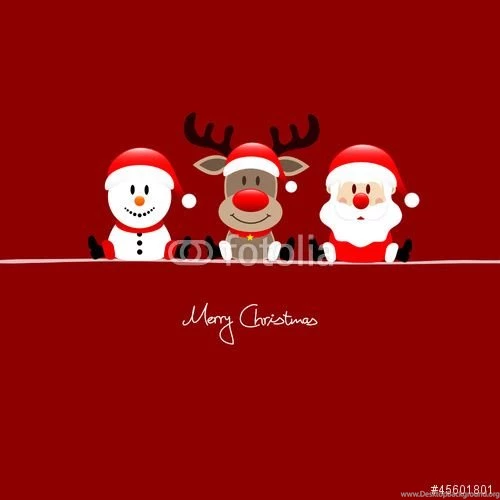 Sitting Snowman, Rudolph & Santa Red Background" Stock Image And ...