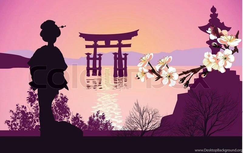Couple Kissing In The Backgrounds Of The Japanese House Stock Vector