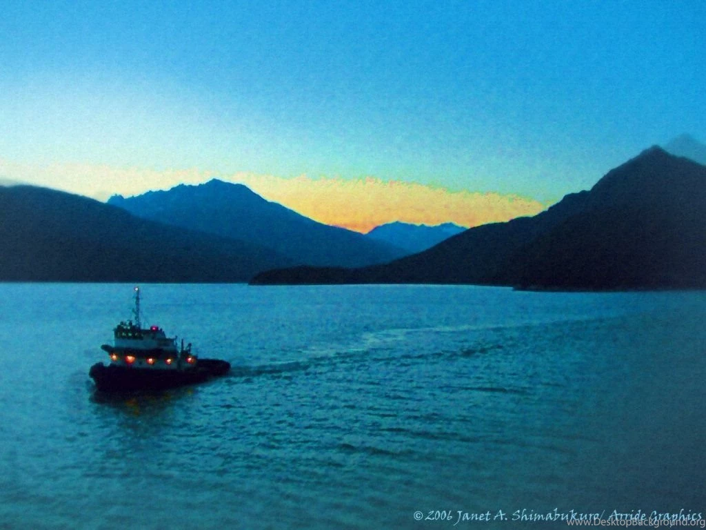 Arride Graphics: Boat Outside Skagway, AK Desktop Wallpapers 1024x768