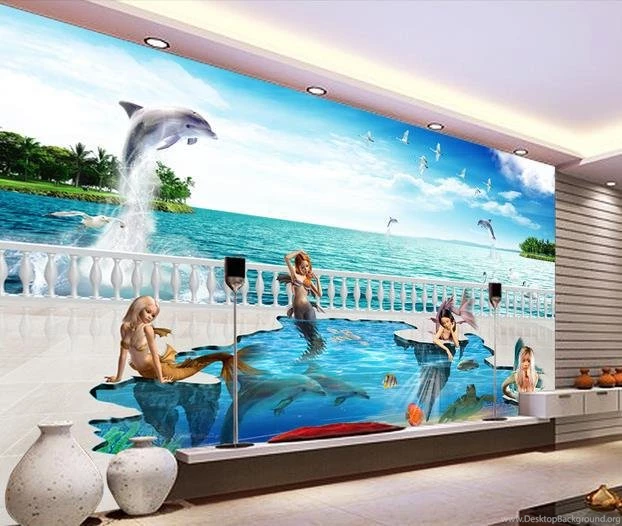 Aliexpress.com : Buy Non Woven Wallpapers 3D World Mermaid Dolphin ...