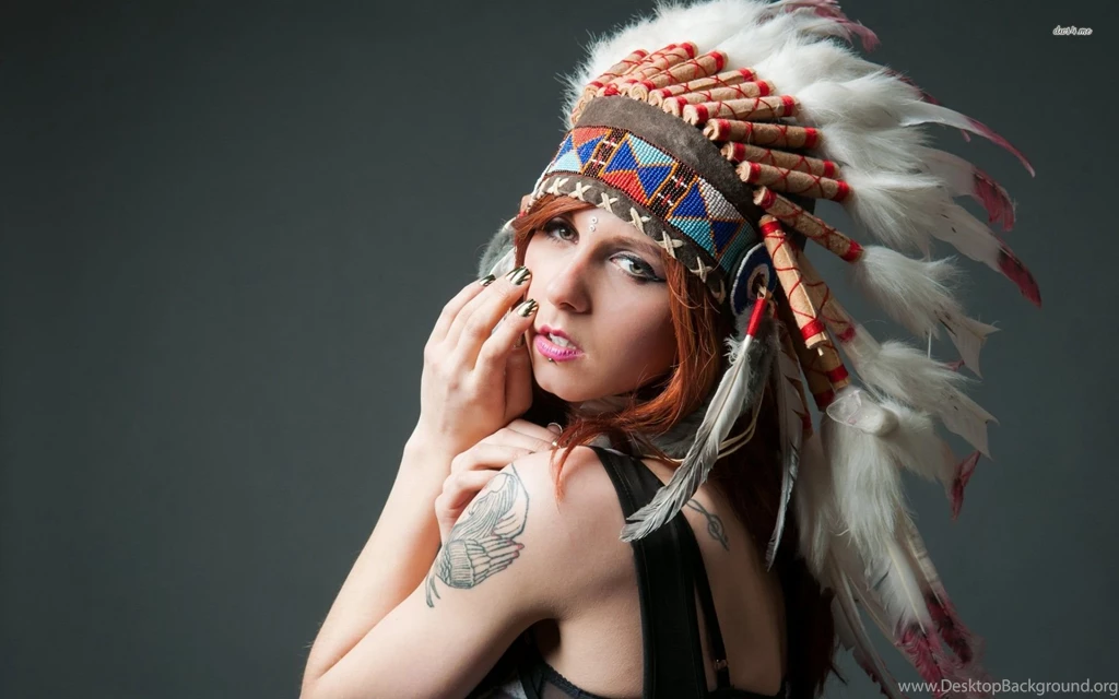 Redhead With War Bonnet Wallpapers Girl Wallpapers