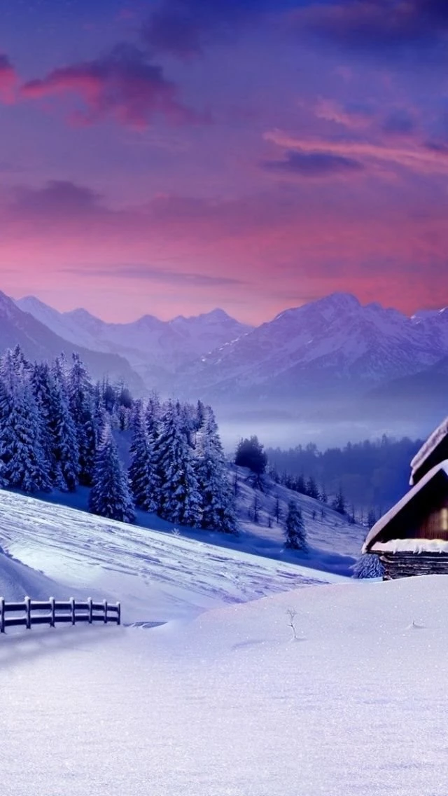 640x1136 Pink Sky Winter Scenic Houses Iphone 5 Wallpapers