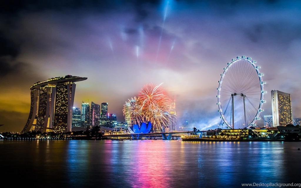 Beautiful Fireworks On Singapure City Wallpape