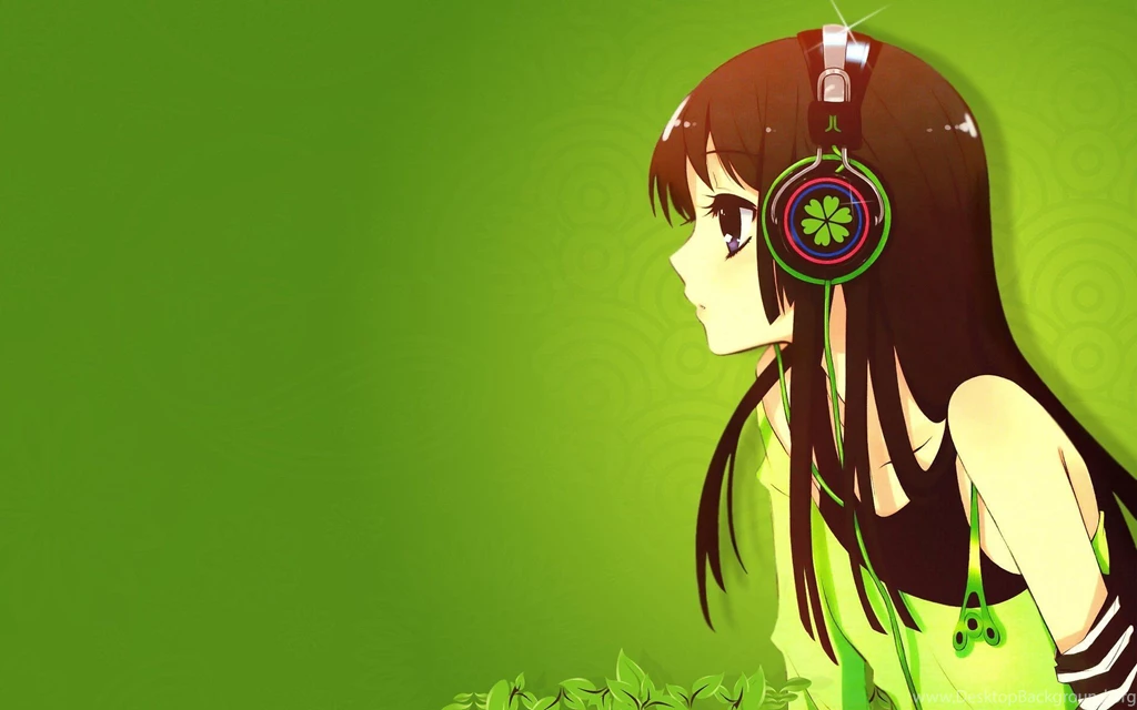 Headphones Green K ON! Akiyama Mio Anime Simple Backgrounds Anime ...