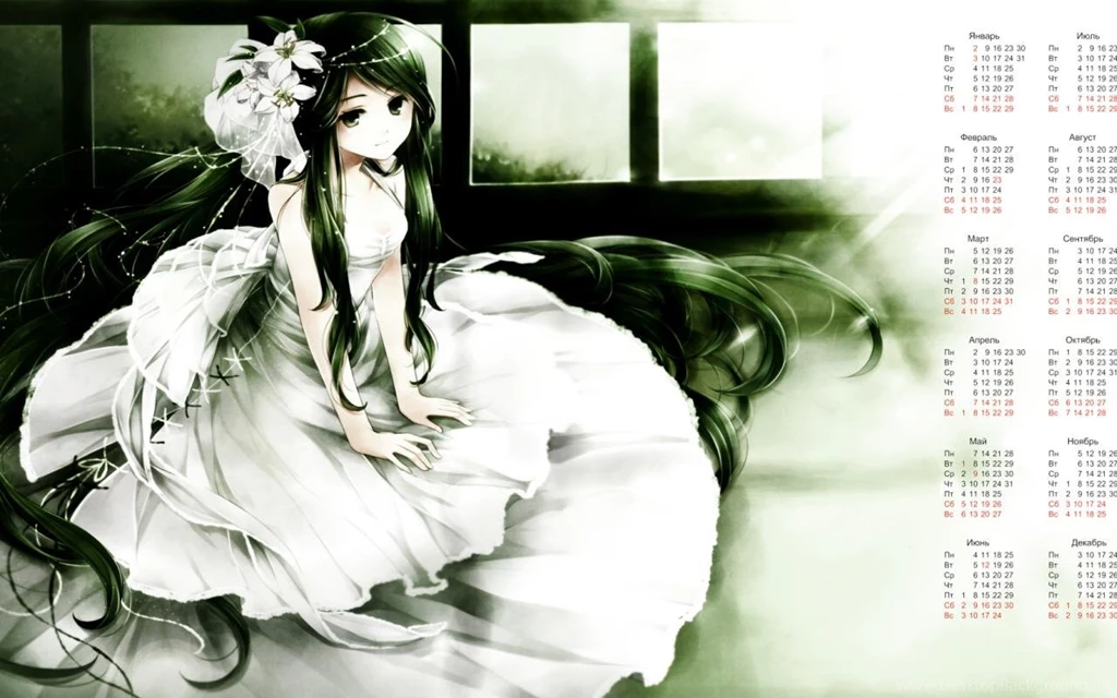 Anime Girl Green Calendar HD Wallpapers