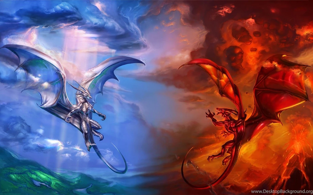 Ice Dragon Vs Fire Dragon World Of Fantasy Art Design Hd