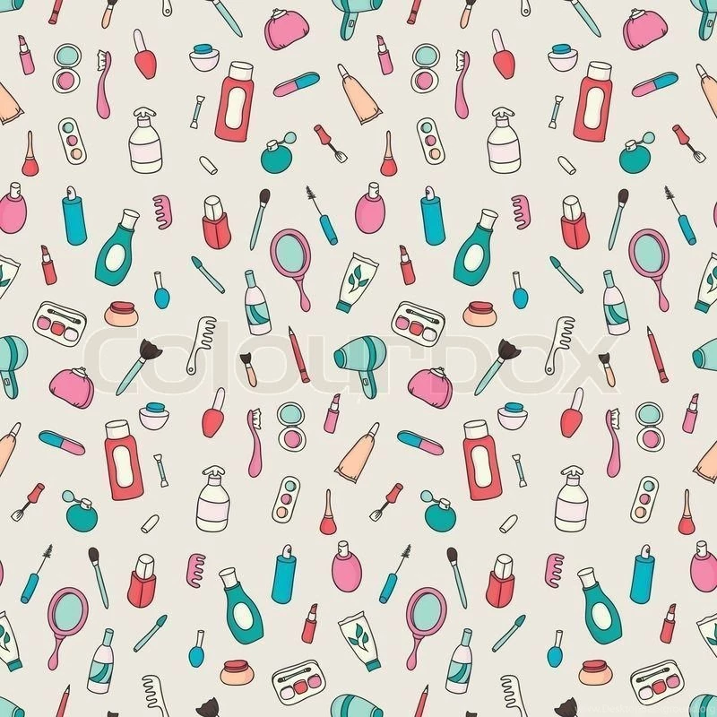 Cosmetics And Beauty Products Icons. Vintage Seamless Patterns ...